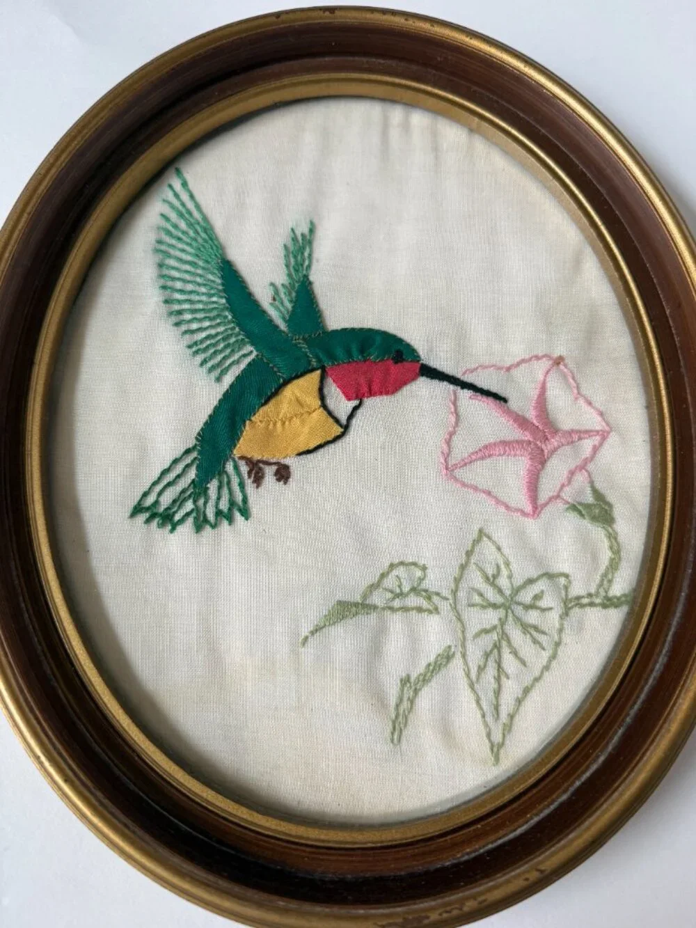 Vintage Embroider Applique Needlepoint Bird Art Wall Decor Hummingbird Goldfinch